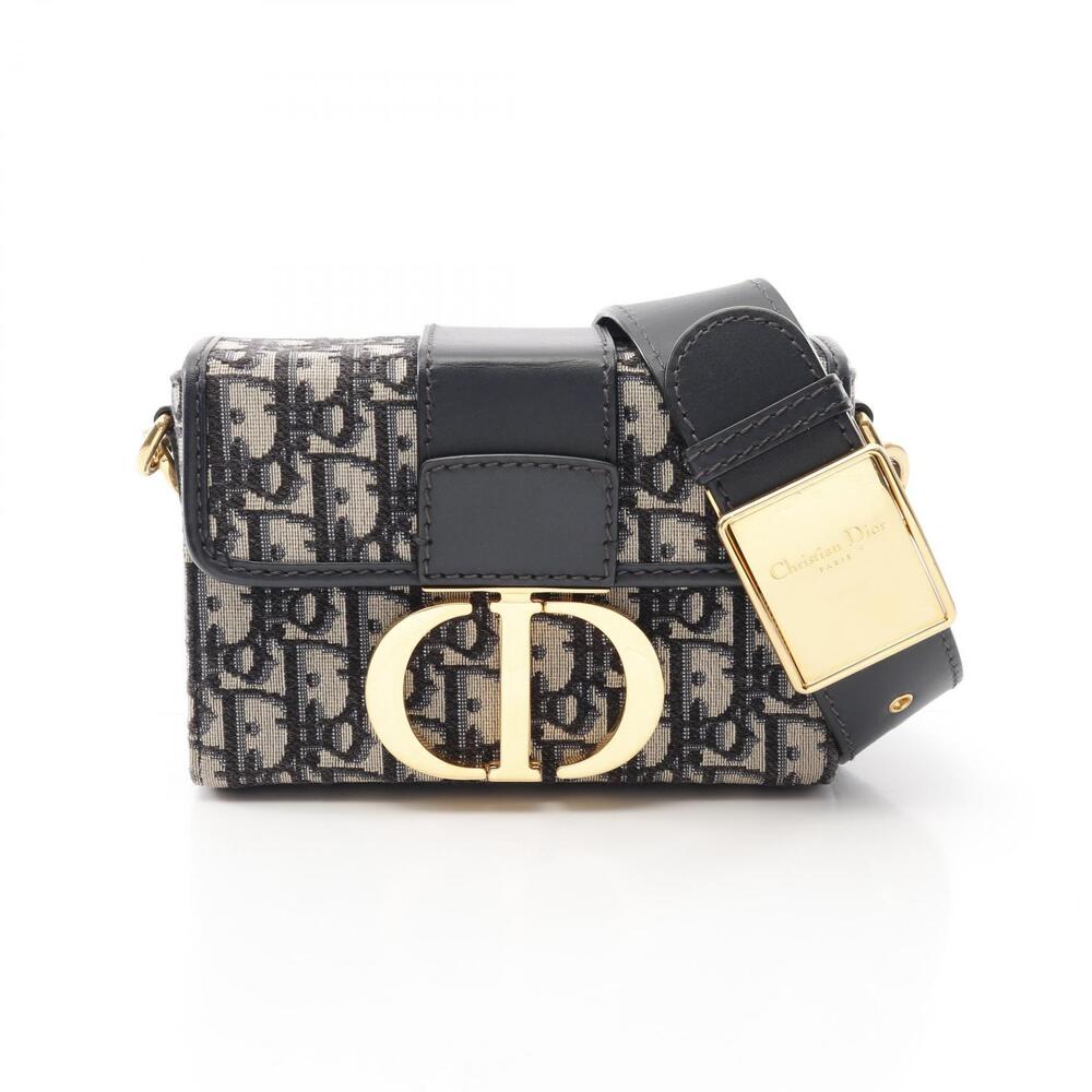 Dior Montaigne Oblique Shoulder Bag Canvas Leather Navy Blue Beige - Picture 1 of 8